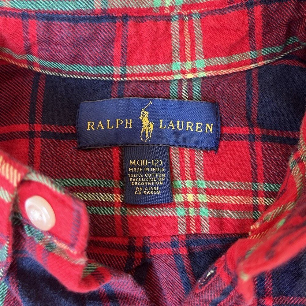 Ralph Lauren Red Plaid Cotton Flannel Long Sleeve Shirt Boys M 10/12 - Picture 2 of 7